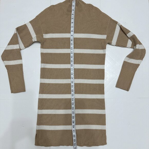 Abercrombie & Fitch Mockneck Mini Sweater Dress - Light Brown Stripe Size Small - Picture 6 of 7